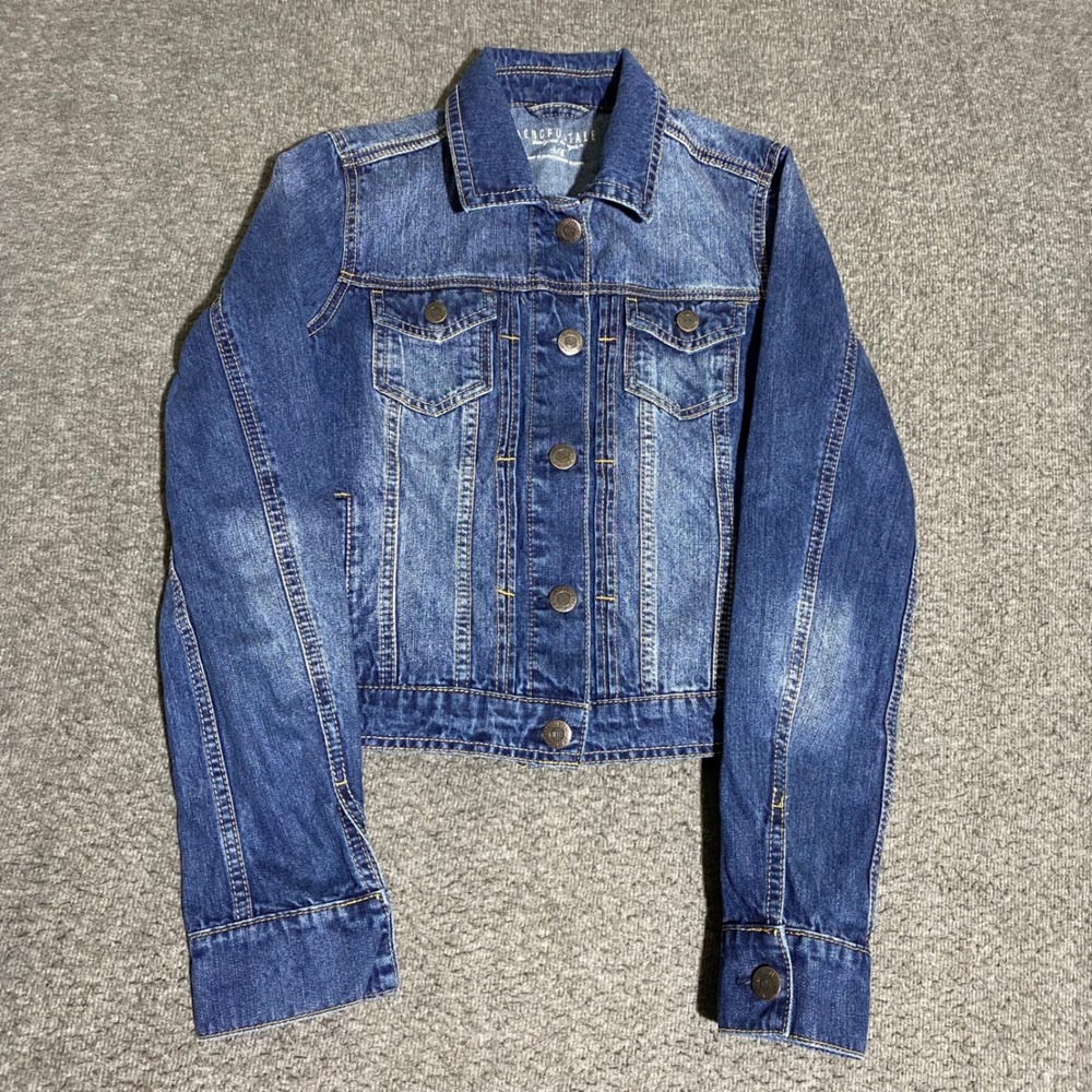 Aeropostale Womens Medium Wash Denim Trucker Jacket Large Blue Boho Western y2k